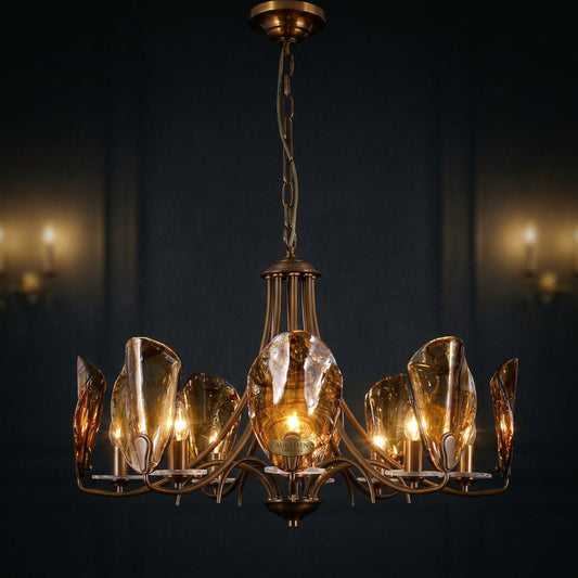 NAUTILO Bronze & Amber Glass Shell Chandelier