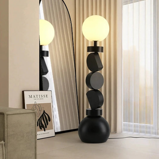 NOCTURA Sculptural Black Globe Floor Lamp