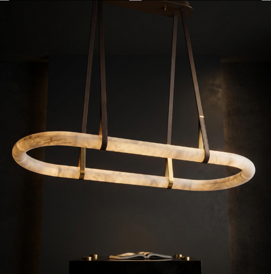 CUOIO Alabaster & Leather LED Linear Chandelier