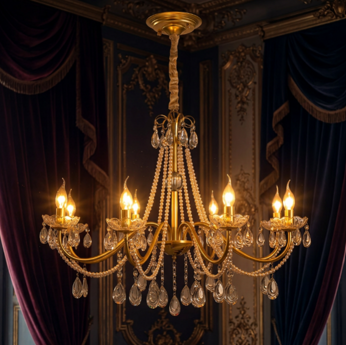 SPLENDORE Gold Crystal Pearl Chandelier
