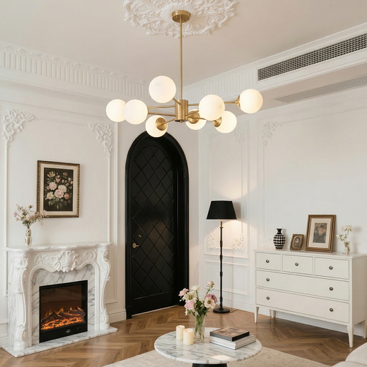 MOLECOLA Brass & Opal Glass Sputnik Chandelier