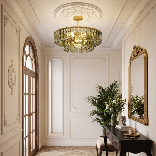 MUSCHIO Rippled Glass Semi-Flush Ceiling Light