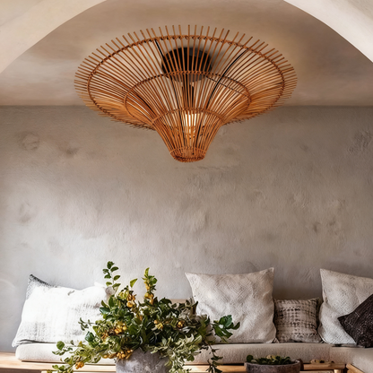 Modern Large Rattan Pendant Light – Woven Ceiling Lampshade