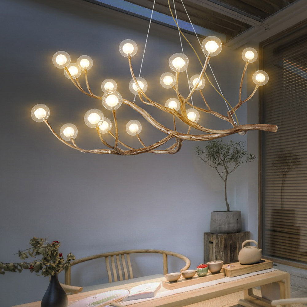 Organic Branch Chandelier - Modern Tree Branch Light with Glass Globes