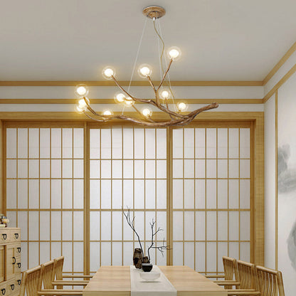 Organic Branch Chandelier - Modern Tree Branch Light with Glass Globes