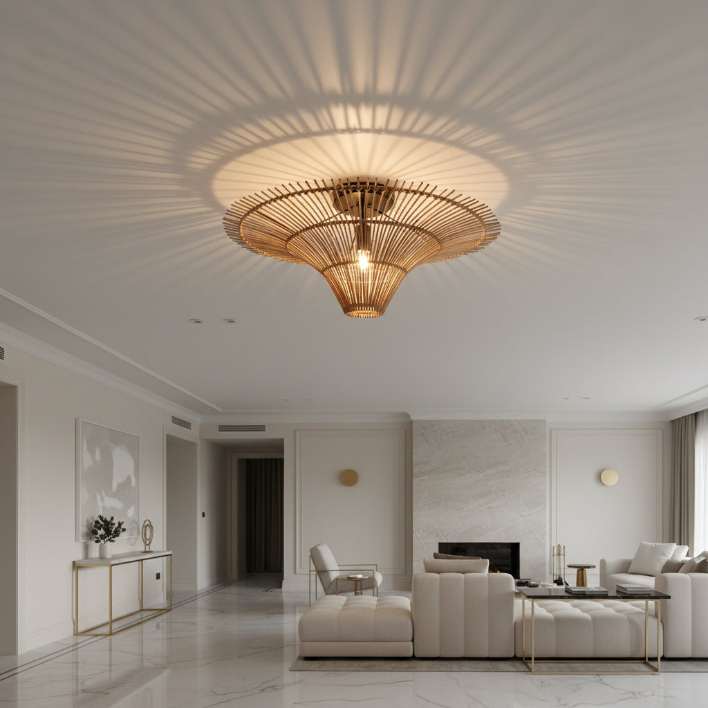 Modern Large Rattan Pendant Light – Woven Ceiling Lampshade