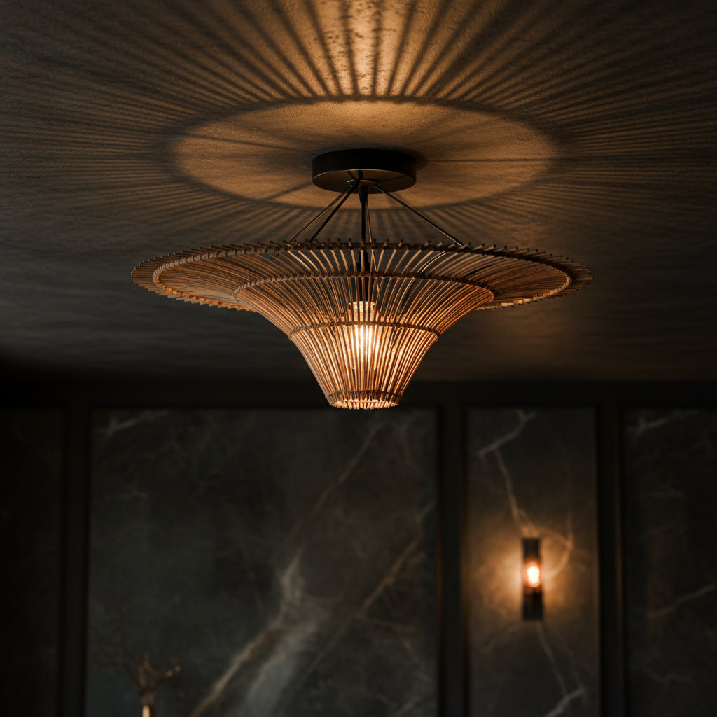Modern Large Rattan Pendant Light – Woven Ceiling Lampshade