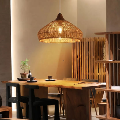 Wabi-sabi Retro Rattan Pendant Wicker Light Fixture Hand-Woven Coastal Boho Rayora Lamp