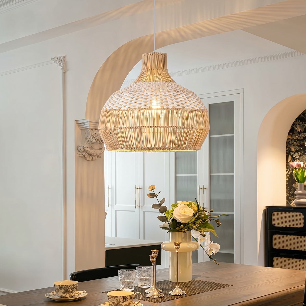 White Rattan Pendant Light Woven Rattan Lampshade
