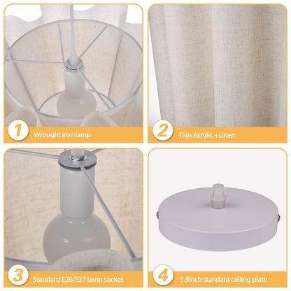 Modern Wavy Linen Drum Pendant Light - Nordic Ruffled Fabric Chandelier