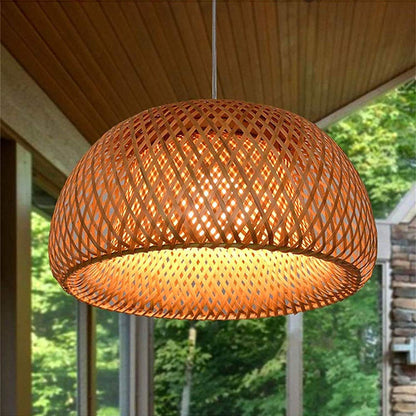 Modern Bamboo Dome Pendant Light - Hand-Woven Wicker Chandelier