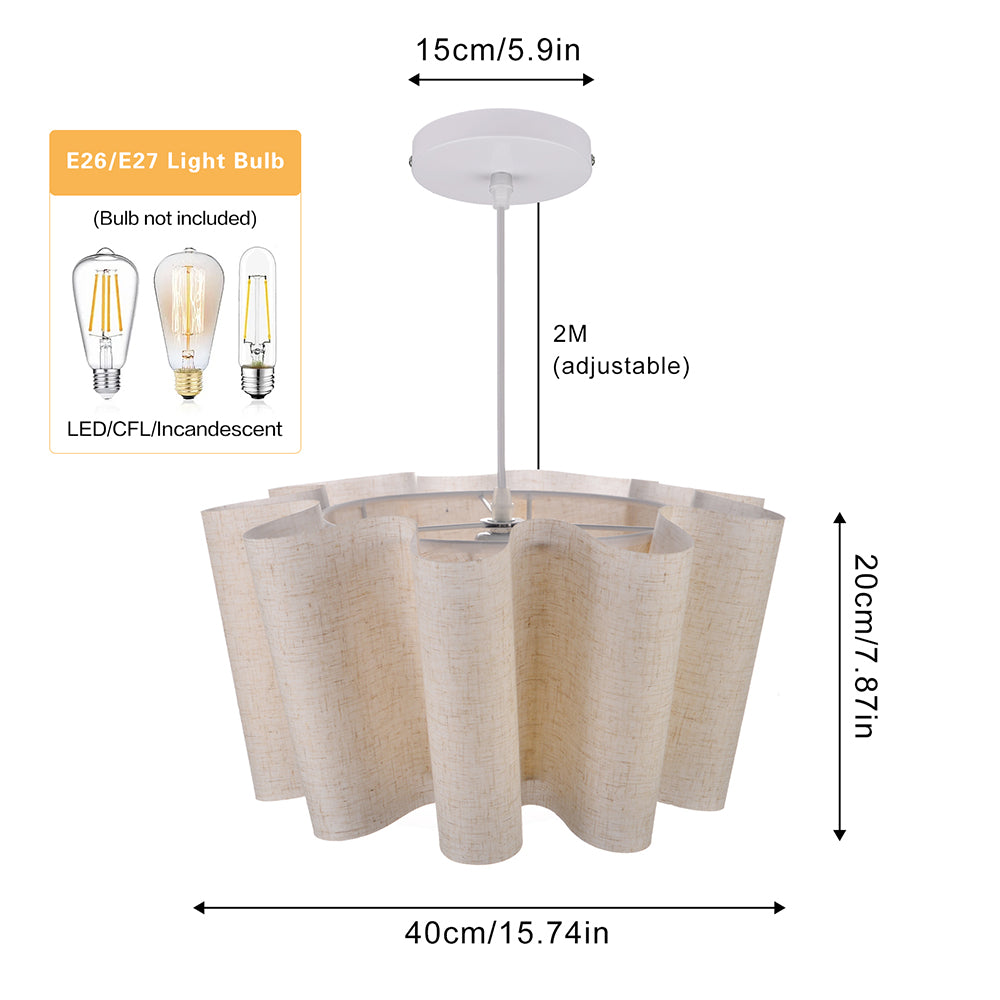 Modern Wavy Linen Drum Pendant Light - Nordic Ruffled Fabric Chandelier
