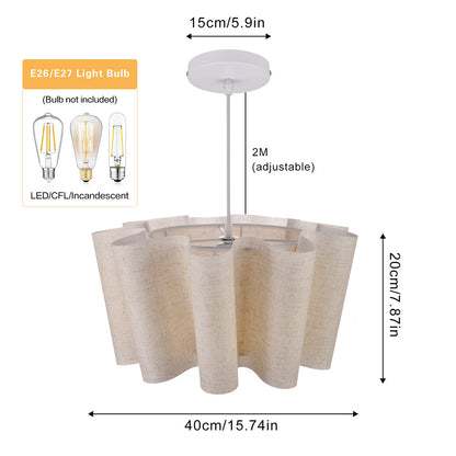 Modern Wavy Linen Drum Pendant Light - Nordic Ruffled Fabric Chandelier