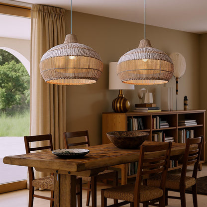 Handwoven Rattan Pendant Light for Kitchen Island – Boho Ceiling Lamp