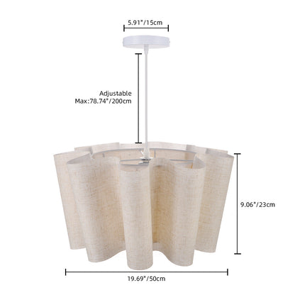 Modern Wavy Linen Drum Pendant Light - Nordic Ruffled Fabric Chandelier