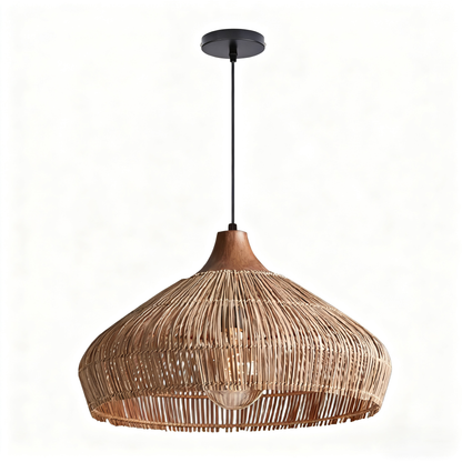 Wabi-sabi Retro Rattan Pendant Wicker Light Fixture Hand-Woven Coastal Boho Rayora Lamp