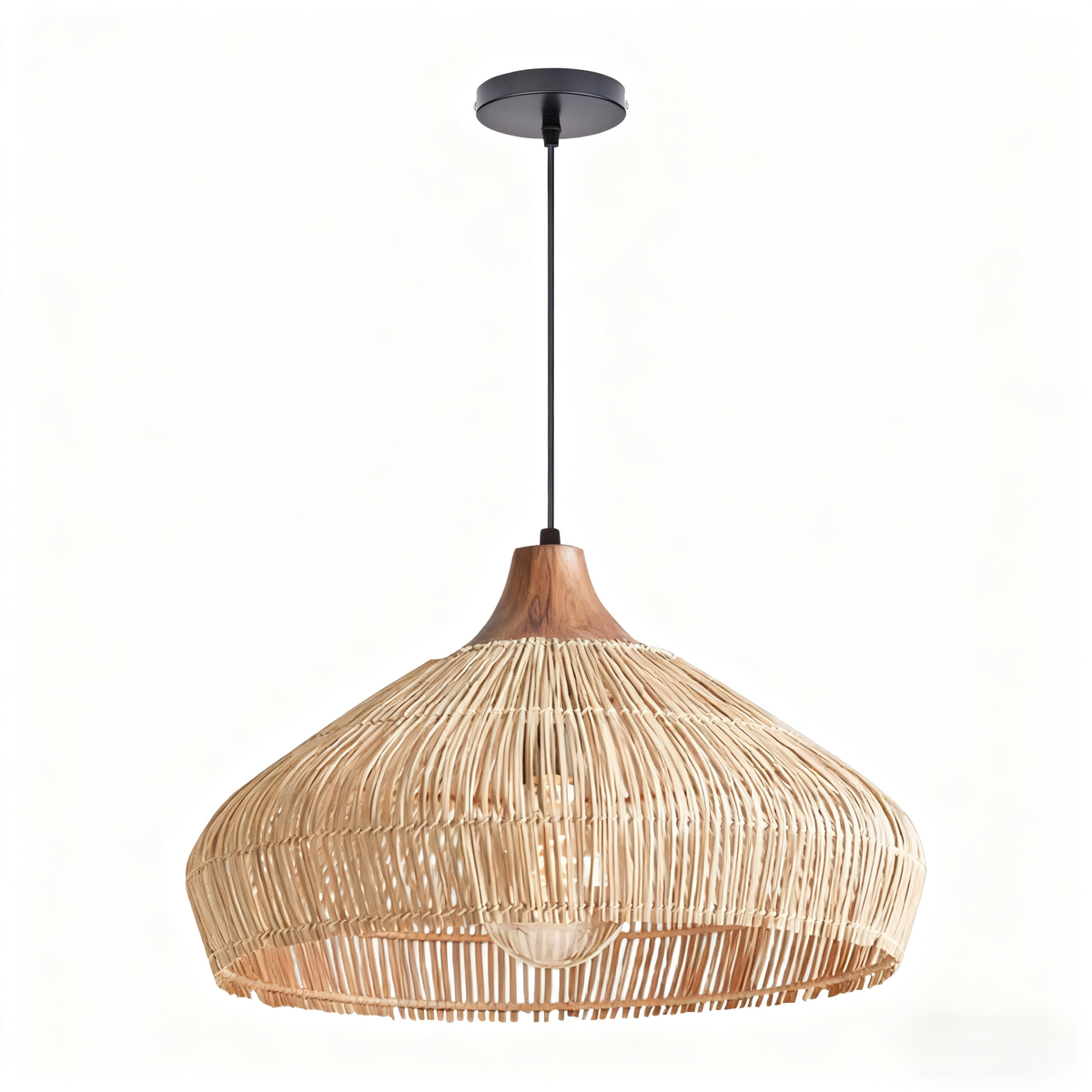 Wabi-sabi Retro Rattan Pendant Wicker Light Fixture Hand-Woven Coastal Boho Rayora Lamp