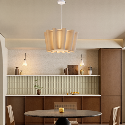 Modern Wavy Linen Drum Pendant Light - Nordic Ruffled Fabric Chandelier