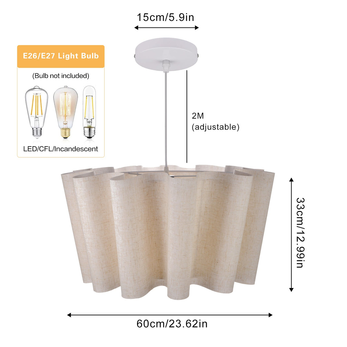 Modern Wavy Linen Drum Pendant Light - Nordic Ruffled Fabric Chandelier