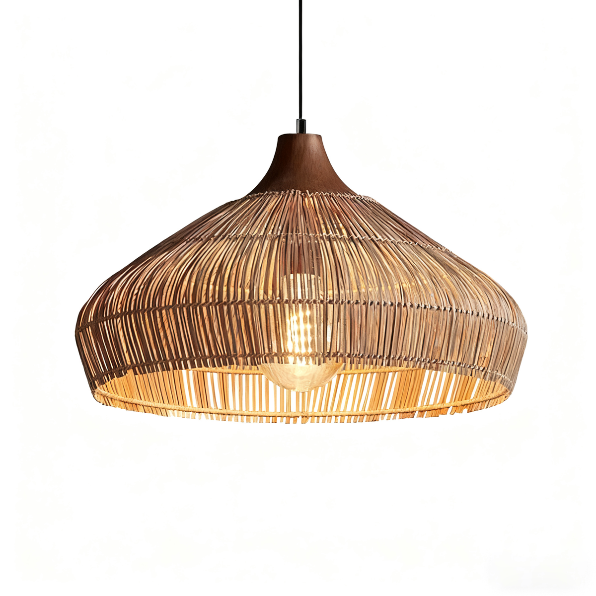 Wabi-sabi Retro Rattan Pendant Wicker Light Fixture Hand-Woven Coastal Boho Rayora Lamp