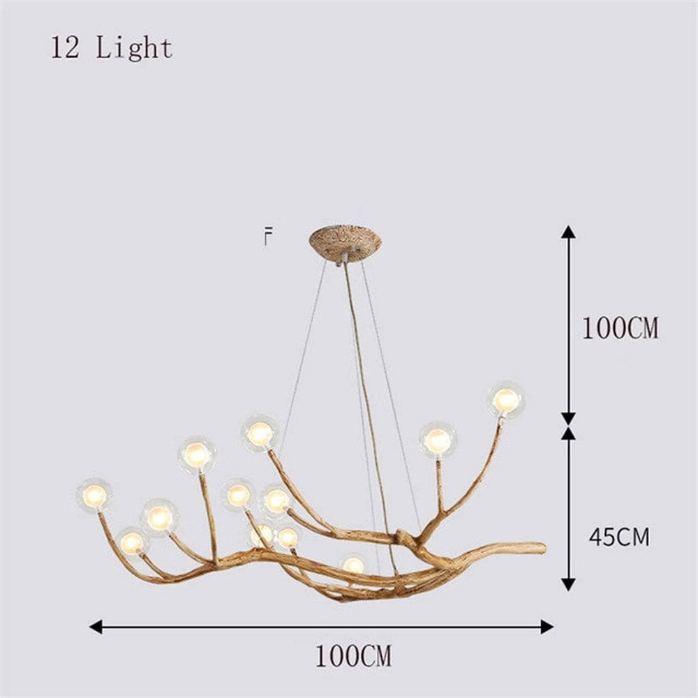 Organic Branch Chandelier - Modern Tree Branch Light with Glass Globes