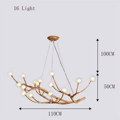 Organic Branch Chandelier - Modern Tree Branch Light with Glass Globes