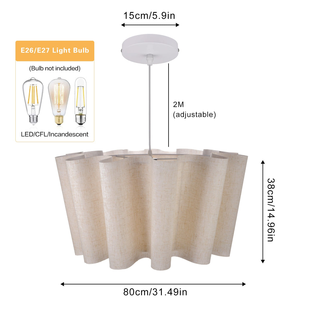 Modern Wavy Linen Drum Pendant Light - Nordic Ruffled Fabric Chandelier