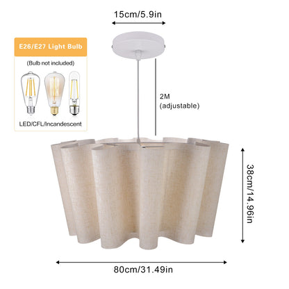 Modern Wavy Linen Drum Pendant Light - Nordic Ruffled Fabric Chandelier