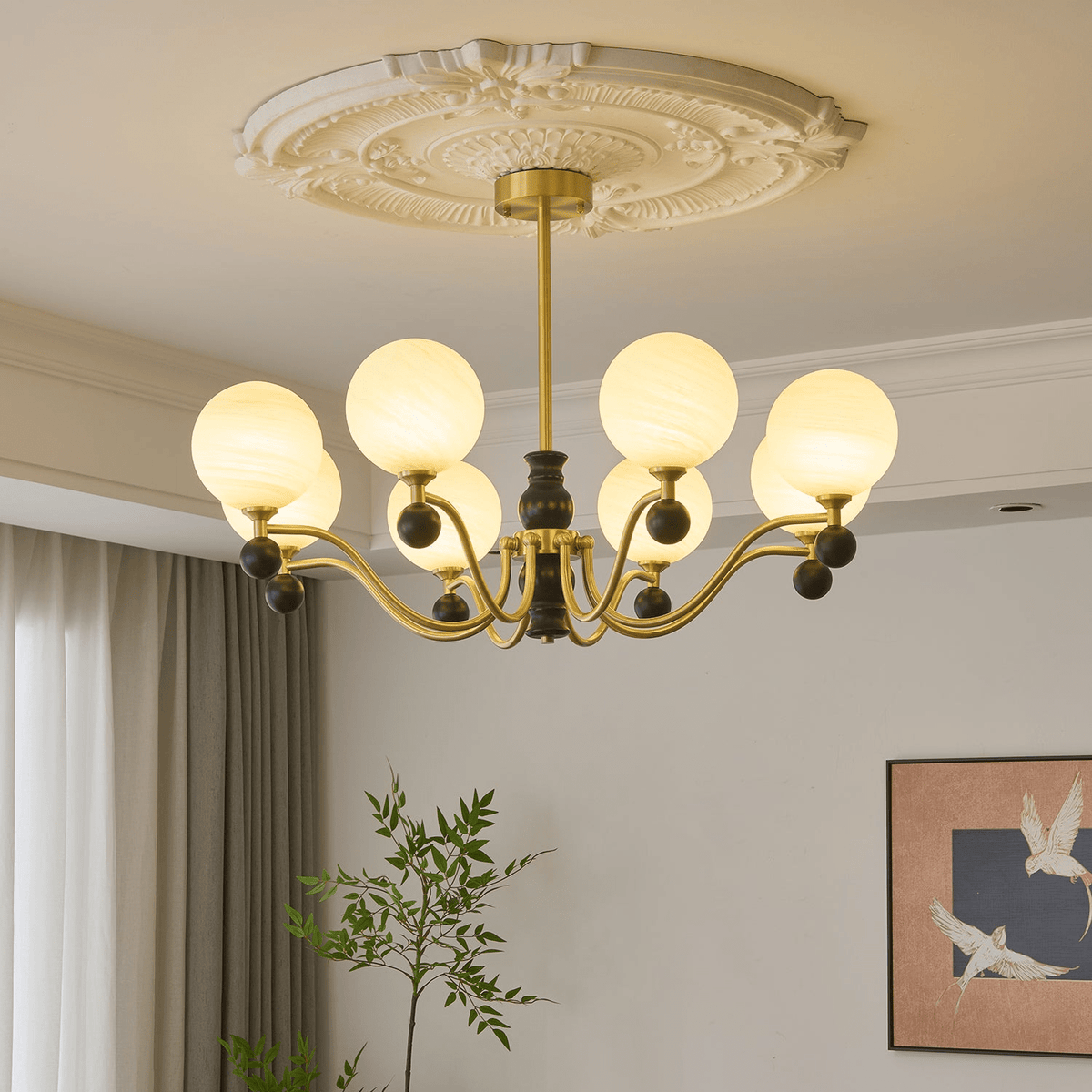 SFERA Walnut & Glass Globe Chandelier