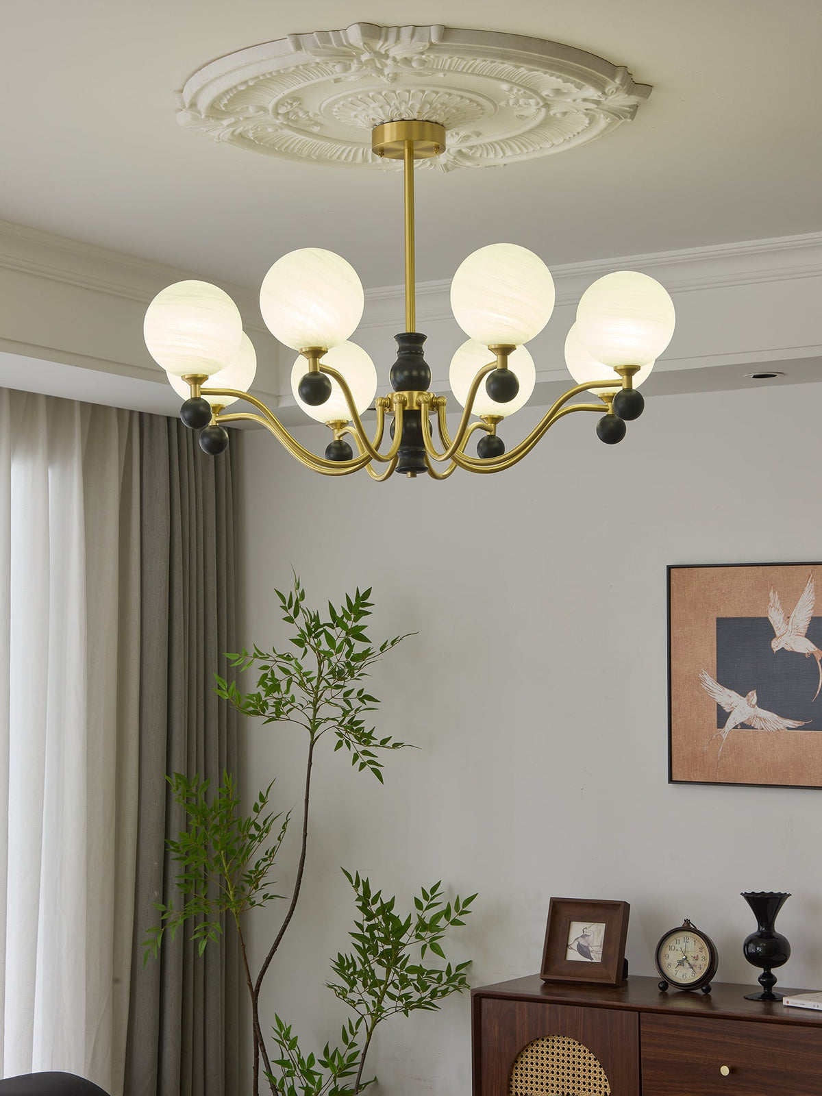 SFERA Walnut & Glass Globe Chandelier