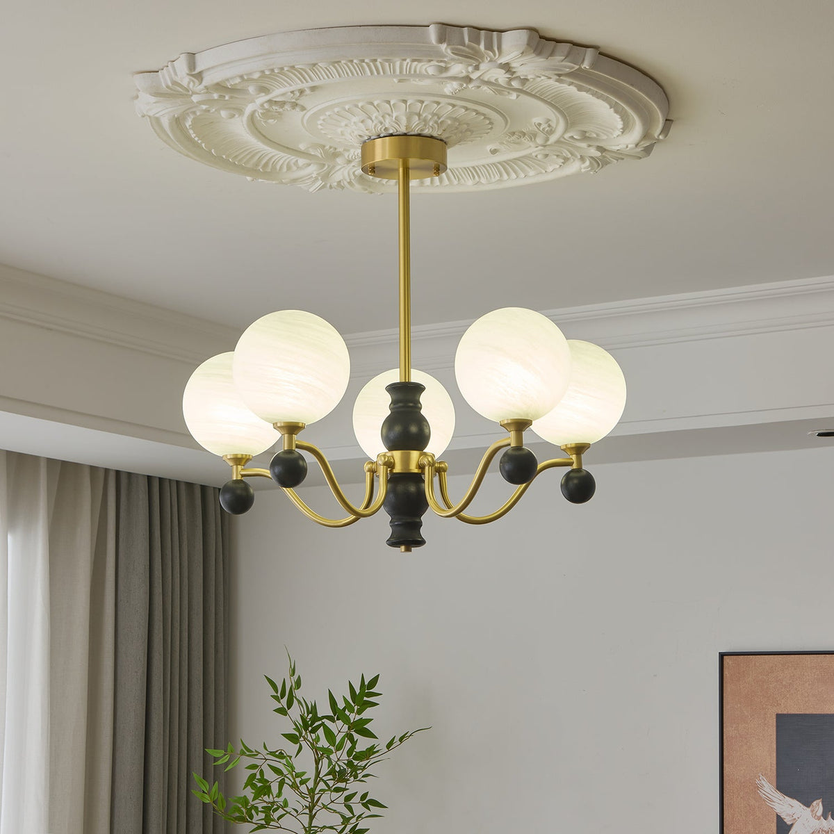 SFERA Walnut & Glass Globe Chandelier