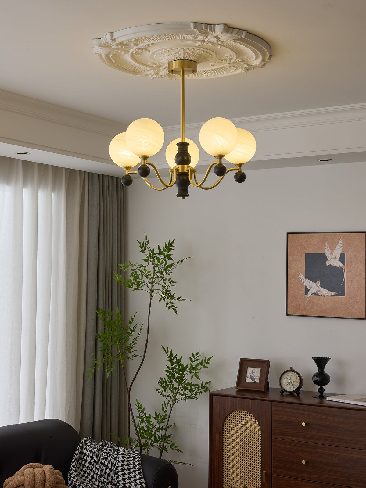 SFERA Walnut & Glass Globe Chandelier