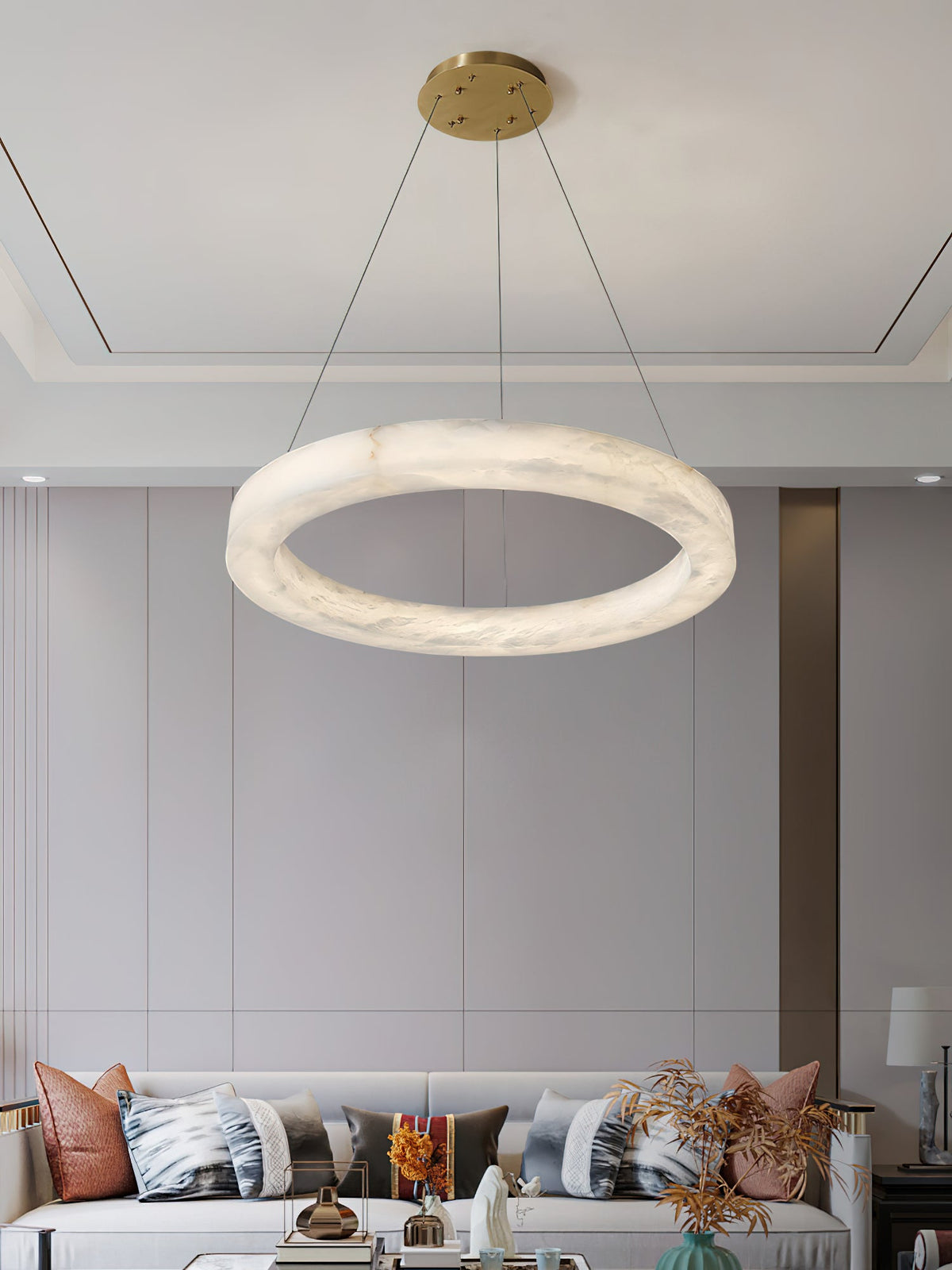 ECLISSI Brass & Alabaster Ring LED Chandelier
