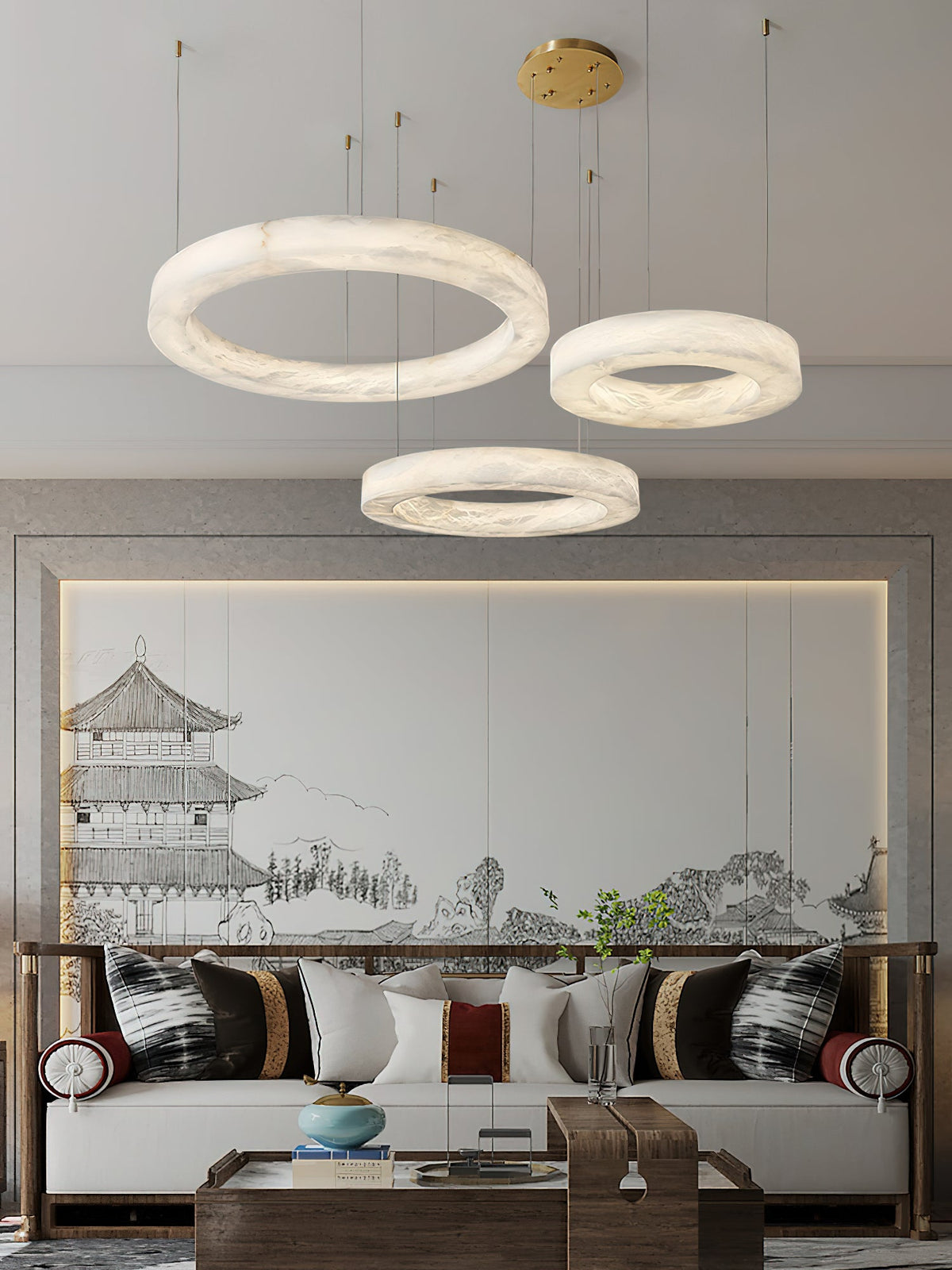 ECLISSI Brass & Alabaster Ring LED Chandelier
