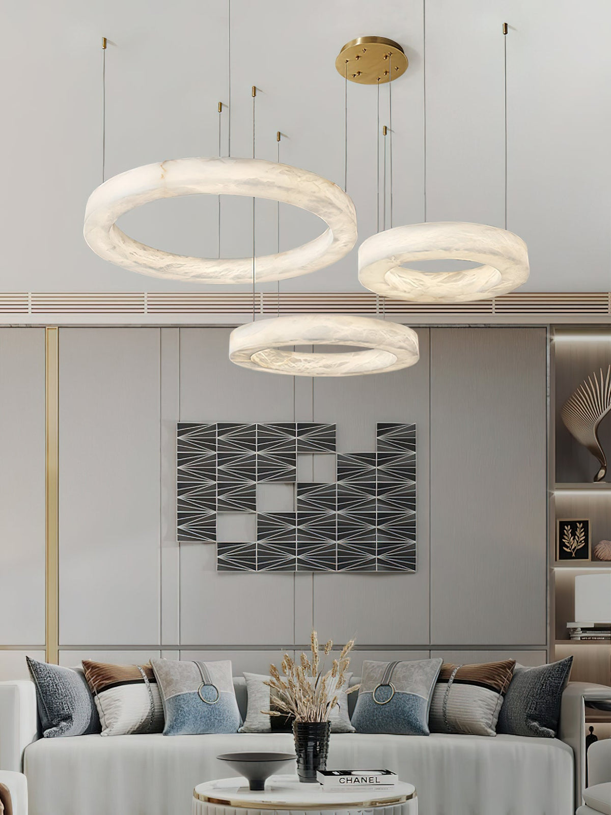 ECLISSI Brass & Alabaster Ring LED Chandelier