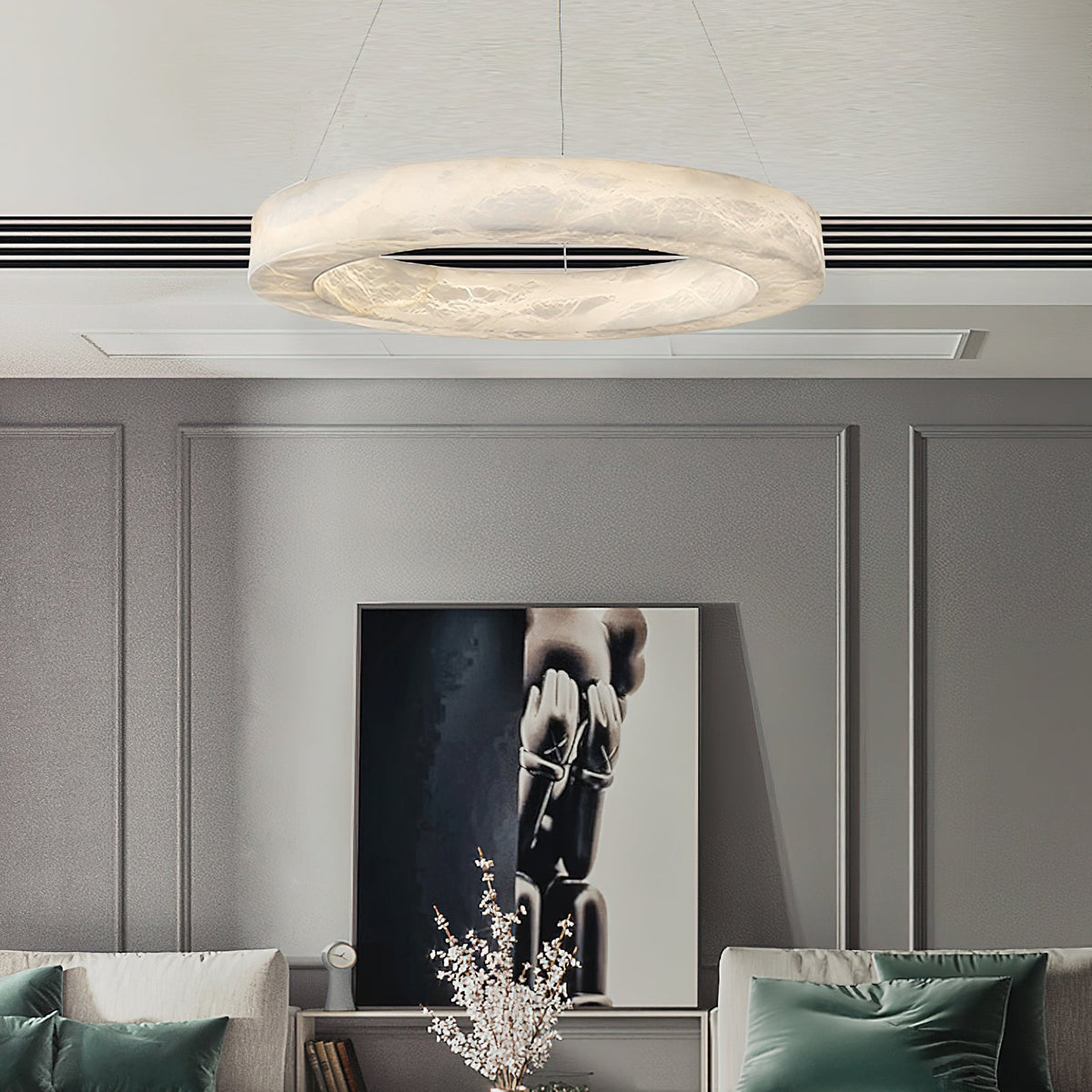 ECLISSI Brass & Alabaster Ring LED Chandelier