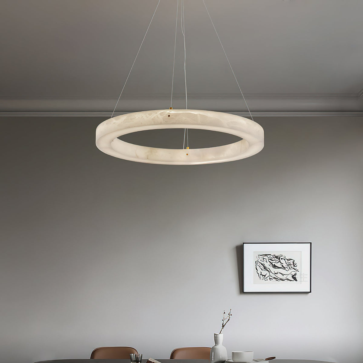 ECLISSI Brass & Alabaster Ring LED Chandelier