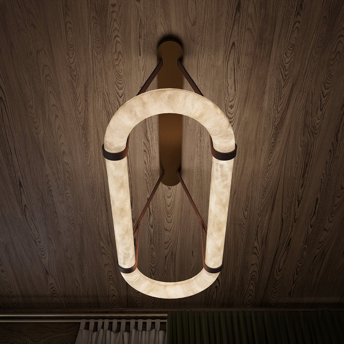OVALE Alabaster & Leather Oval LED Chandelier