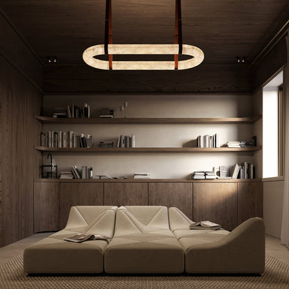 OVALE Alabaster & Leather Oval LED Chandelier