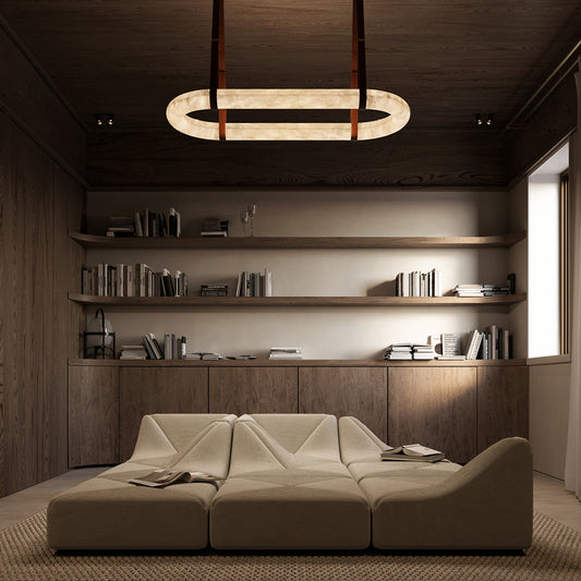 OVALE Alabaster & Leather Oval LED Chandelier