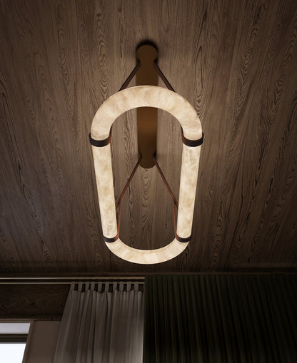 OVALE Alabaster & Leather Oval LED Chandelier