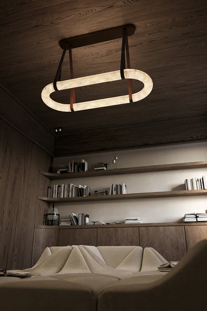OVALE Alabaster & Leather Oval LED Chandelier