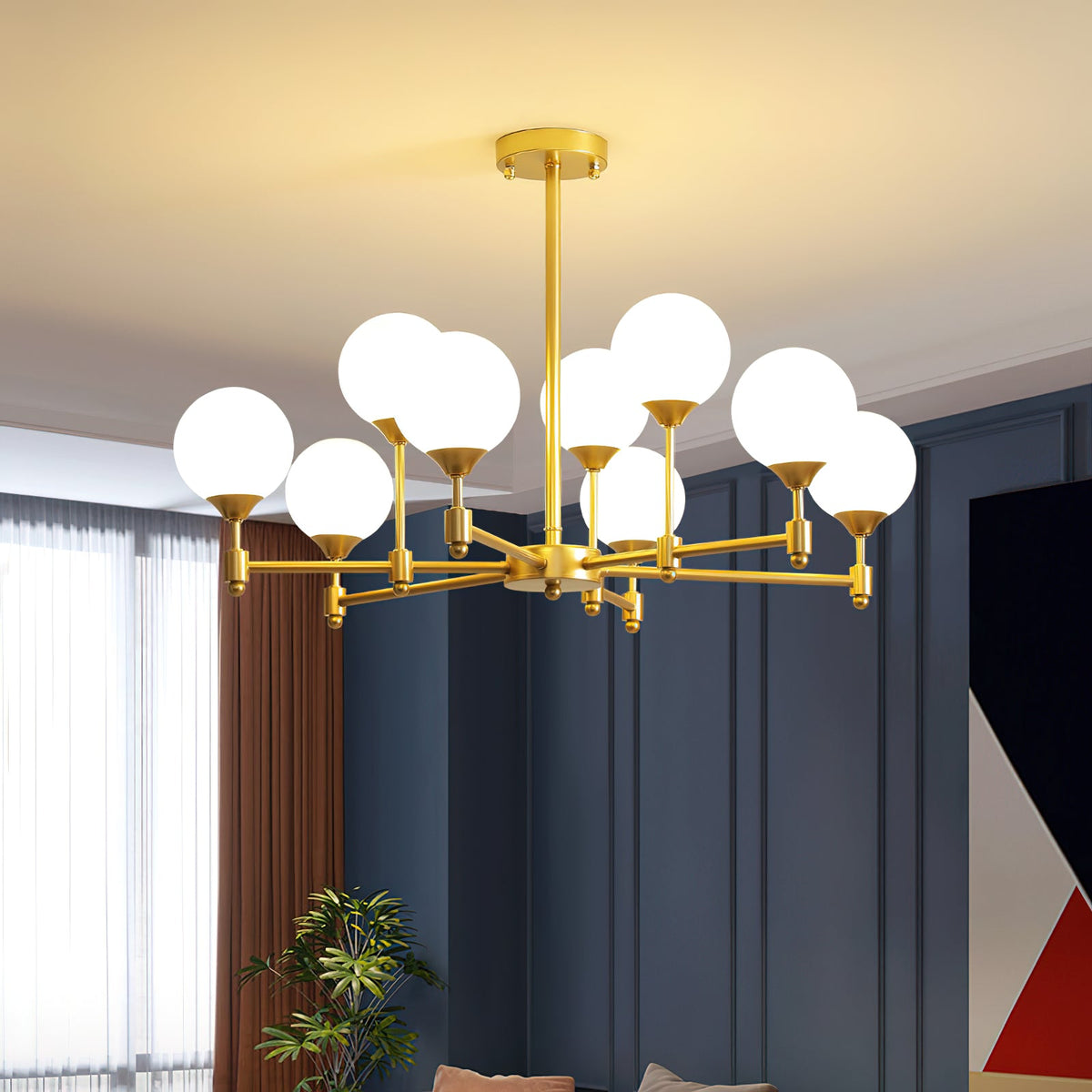 BOLLICINE Brass & Opal Glass Globe Chandelier