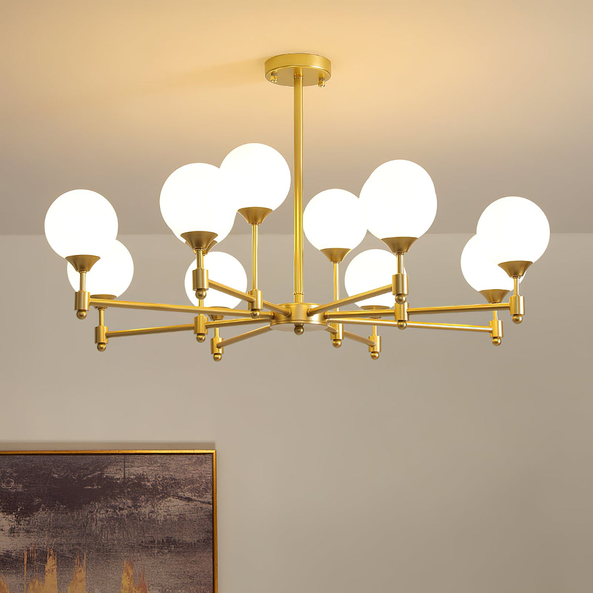 BOLLICINE Brass & Opal Glass Globe Chandelier