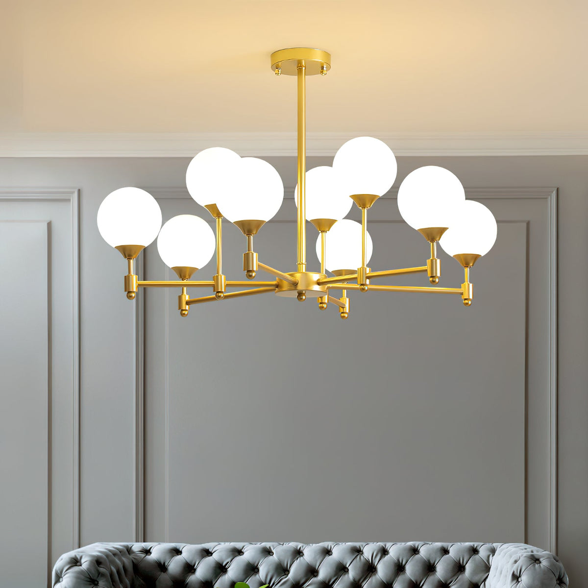 BOLLICINE Brass & Opal Glass Globe Chandelier