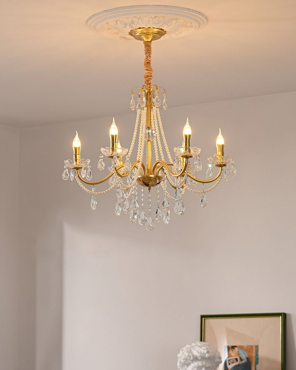 SPLENDORE Gold Crystal Pearl Chandelier