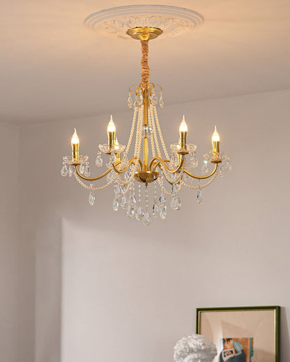 SPLENDORE Gold Crystal Pearl Chandelier
