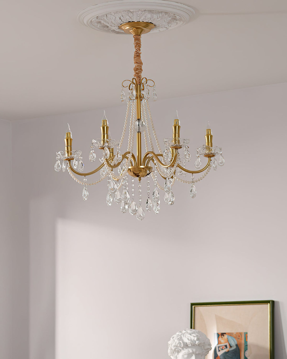 SPLENDORE Gold Crystal Pearl Chandelier