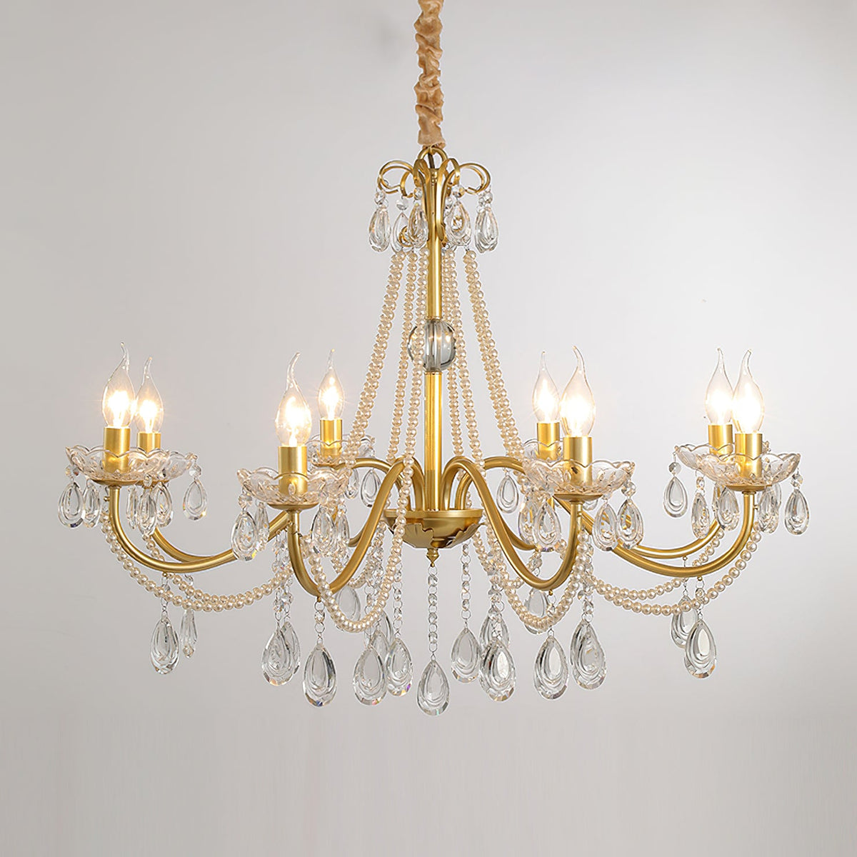 SPLENDORE Gold Crystal Pearl Chandelier