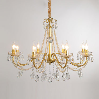 SPLENDORE Gold Crystal Pearl Chandelier